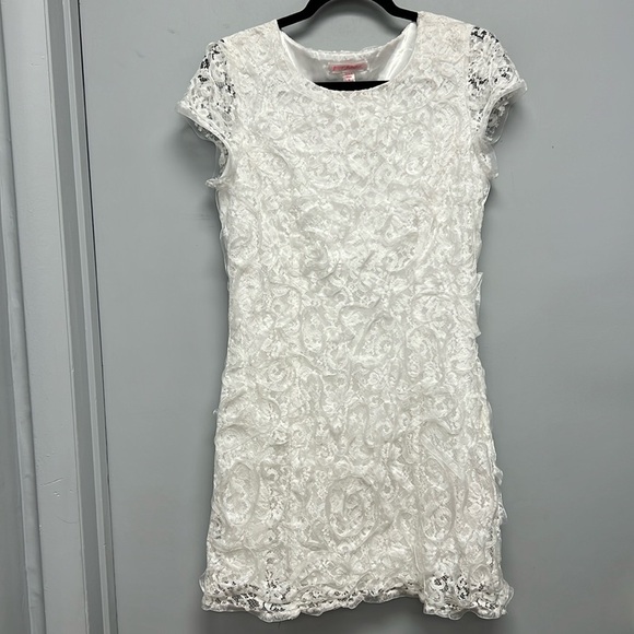 Betsy Johnson Vintage Lace Overlayed Cap Sleeve Mini Dress Size 10 - Picture 1 of 13
